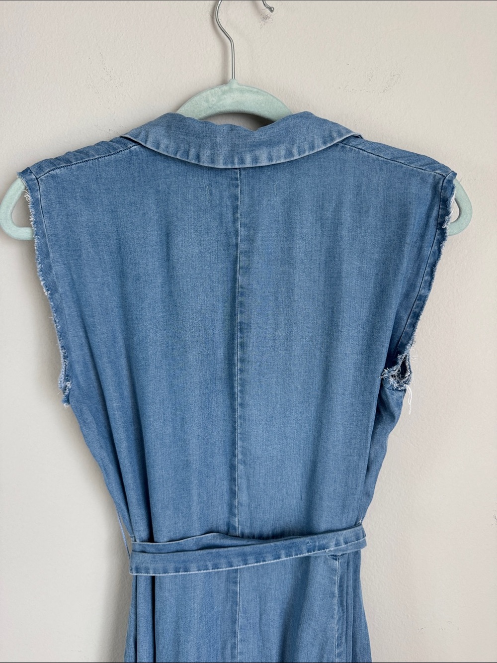 Zara Lyocell Denim Maxi Shirt Dress XS Blue Belted Button Front Sleeveless Boho - Picture 8 of 10